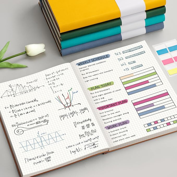 AHGXG Graph Paper Notebook - 320 Pages Grid Paper Notebook Large Journal B5, 100gsm Thick Graph Paper, Leather Softcover, Inner Pocket, 7.6'' X 10''- Cyan