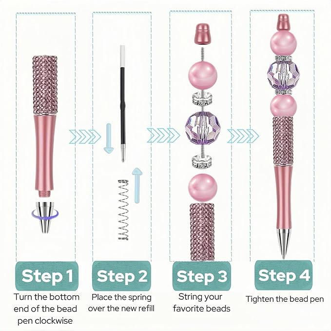 12Pcs Beadable Pens Bulk Diamond Ballpoint Pens Multicolor Retractable Writing Pens Bead Pens DIY Focal Beads Pens Making Kit Gifts for School Office Teacher Staff Students