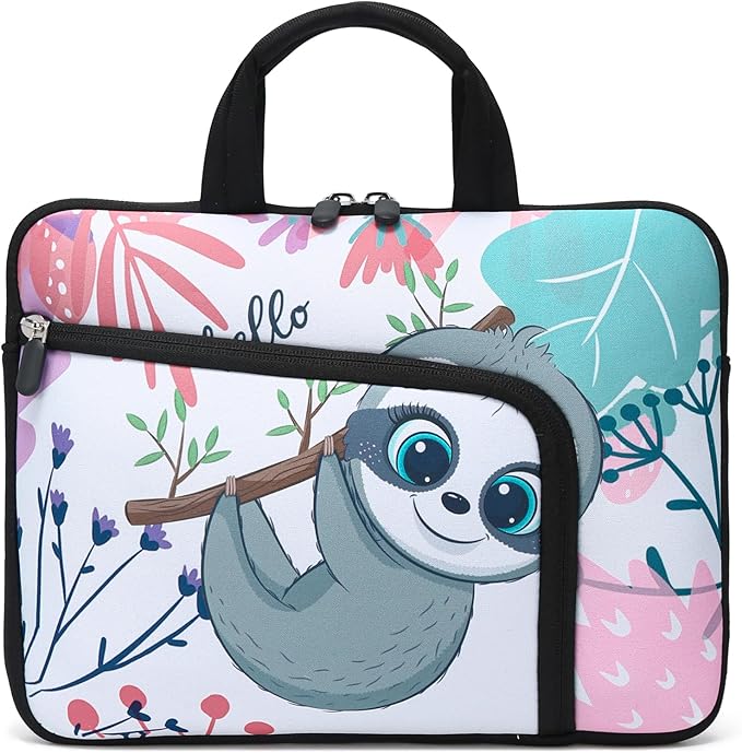 11.6 12 12.5 inch Laptop Sleeve Chromebook Case Ultrabook Case Notebook Sleeve Tablet Case Neoprene Handle Sleeve for Men Women, Two Pockets Fit Apple MacBook Air Samsung Acer HP DELL (Cute Sloth)