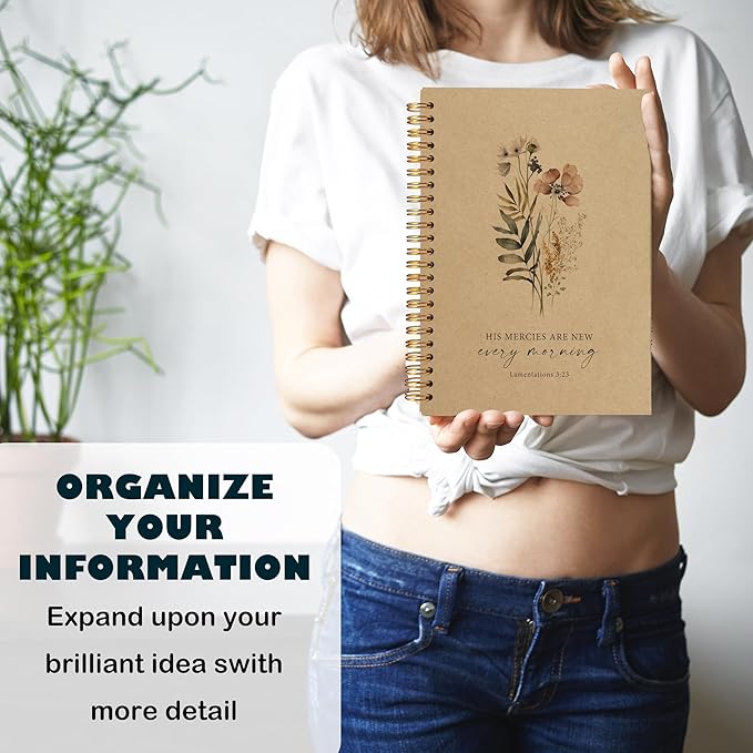 BearCake Floral Christian Notebook Journal, Christian Gifts for Women, Bible Notebooks for Note Taking, Bible Journaling Notebook, Hardcover Spiral Notebook 5.5x8.3 kraft paper