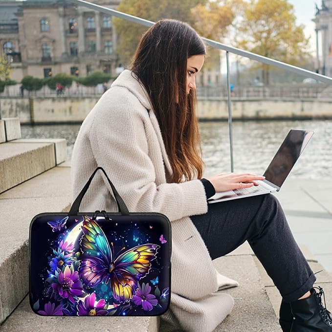 Laptop Sleeve Case Bag 15 inch, Color Moon Butterfly Slim Carrying Case Durable Handbag Travel Laptop Bag for 15 inch MacBook Air M3/M2/15 Pro/Surface Laptop 7/6/5/4/3/ Dell XPS 15 Plus