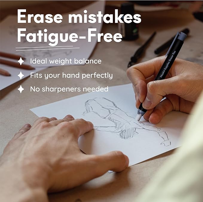 Mozart 2 Eraser Pen with 10 Jumbo Eraser Pen Refills Set, Easy to Use for Mechanical Pencils, Effective for Sketch, Architecture, Drafting, Art, Drawing Supplies.