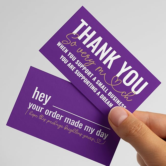 ITZAMNA Thank you for supporting small business cards Customer appreciation note cards Pink Script with Heart Pack of 100 purple
