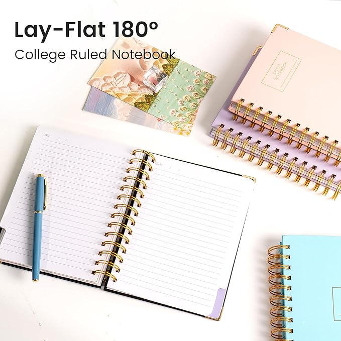 Spiral Notebooks for Work School with Tabs 5.5"x7.5" Small Spiral Journals Notenook for Women with Dividers 220 Pages College Ruled Composition 5 Subject Notebook, Back to School, Black