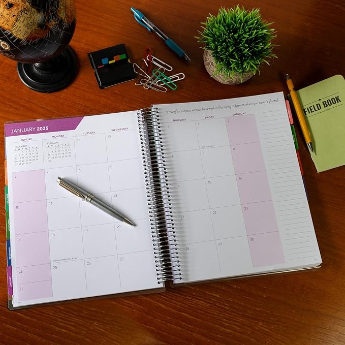 Aug 2024-Jul 2025 Deluxe Teacher Planner Notebook 8.5x11 Daily Weekly Monthly Organizers with 7 Periods, Pocket Folder, Dated Calendar, Page Tabs, Bookmark and Planning Stickers (Rainbow Gold Marble)