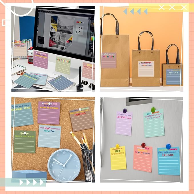 Yinder 24 Pcs Team Sticky Notes Team Appreciation Gifts Bulk Employee Coworker Inspirational Sticky Notes Pad Appreciation Gifts for Teacher Nurse Office Supplies 3 x 3''(Morandi Color,Appreciation)