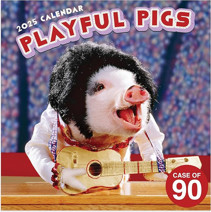 TF PUBLISHING 2025 Playful Pigs Mini Calendar Case of 90 - Large Grids for Appointments and Scheduling - Vertical Monthly Wall Calendar - Home and Office Organization - Premium Gloss Paper - 7"x7"