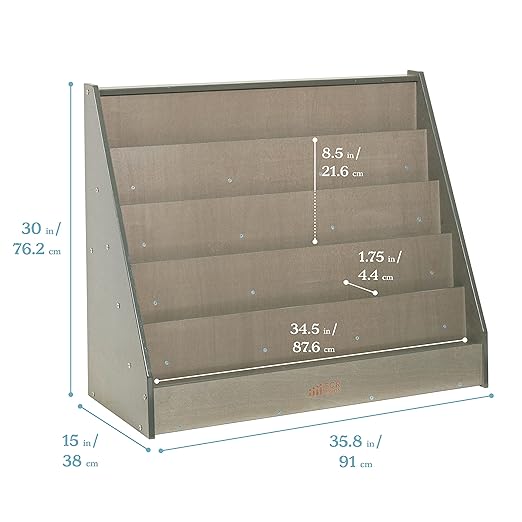ECR4Kids Single-Sided Book Display, Classroom Bookshelf, Grey Wash
