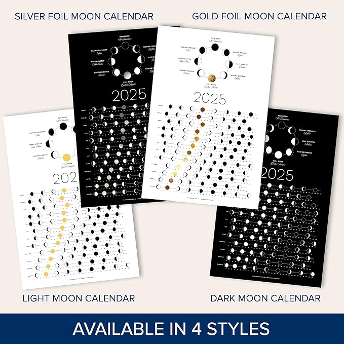 2025 Moon Phase Calendar (SHIPS FLAT) - Hangable Dark Lunar Wall Poster - Great as a Unique Gift, Moon Tracking, Wall Décor & Art, Astrology Decorations - A Celestial Calendar - by Thankful Greetings