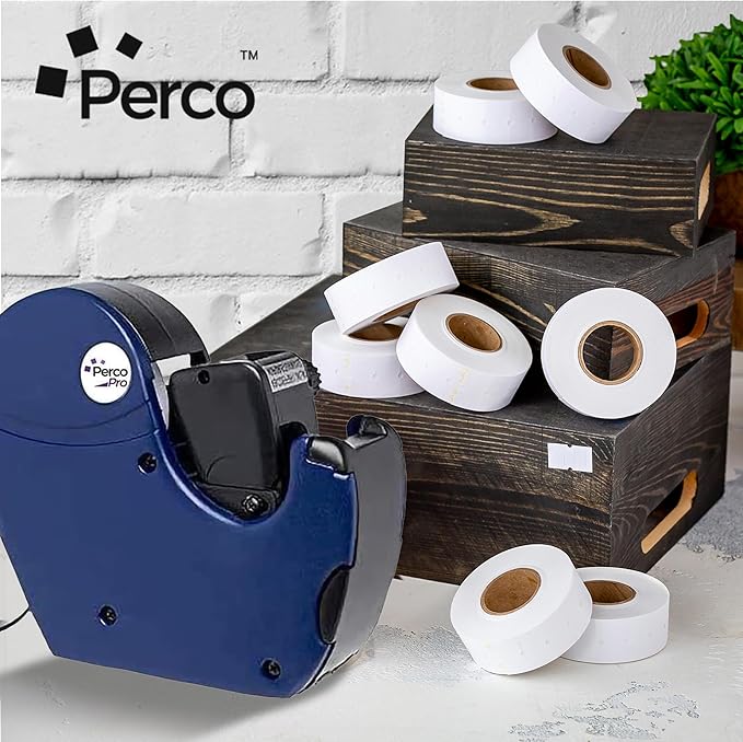 Perco 2 Line White Labels - 32 Rolls, 4 Sleeves, 24,000 Blank Price and Date Gun Labels for Perco 2 Line Price and Date Guns - Made in USA
