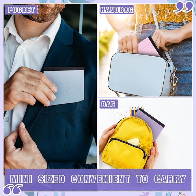 Lincia 24 Pcs 4" x 6" Legal Pad Writing Notepads Small Legal Pad College Ruled 30 Sheets Multiple Color Lined Note for Work 80 Gsm Paper for Grocery List Shopping List (Cute Color)