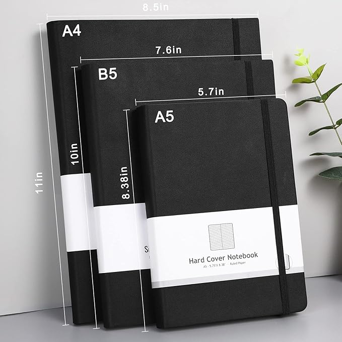 AHGXG Thick Journal Lined Notebook - 320 Numbered Pages Journal for Writing A5 Notebook College Ruled, 100gsm Lined Paper, Leather Hardcover, for Women Men Work Office School, 5.75'' X 8.38''-Black