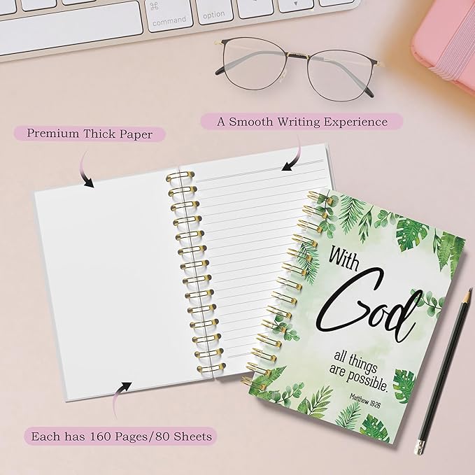 Inspirational Christian Notebook - With God All Things Are Possible Journal, Bible Verse Spiral Notebook, Christian Decor, Inspirational Christian Gifts, Gifts for Employees, 5.5x8.3 Inches