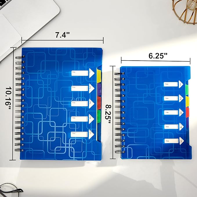 CAGIE Spiral Notebook 5x7 Small Notebooks College Ruled 5 Subject Notebook with Dividers A5 for Work Office School Supplies Journal, 240 Pages/ 120 Sheets, Blue