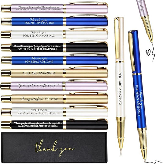 PerKoop 10 Set Thank You Gifts Inspirational Ballpoint Pens with Gift Boxes Bulk Appreciation Party Favors for Employee Coworker Staff Team Friends Office Supplies(Multicolor,Mixed)