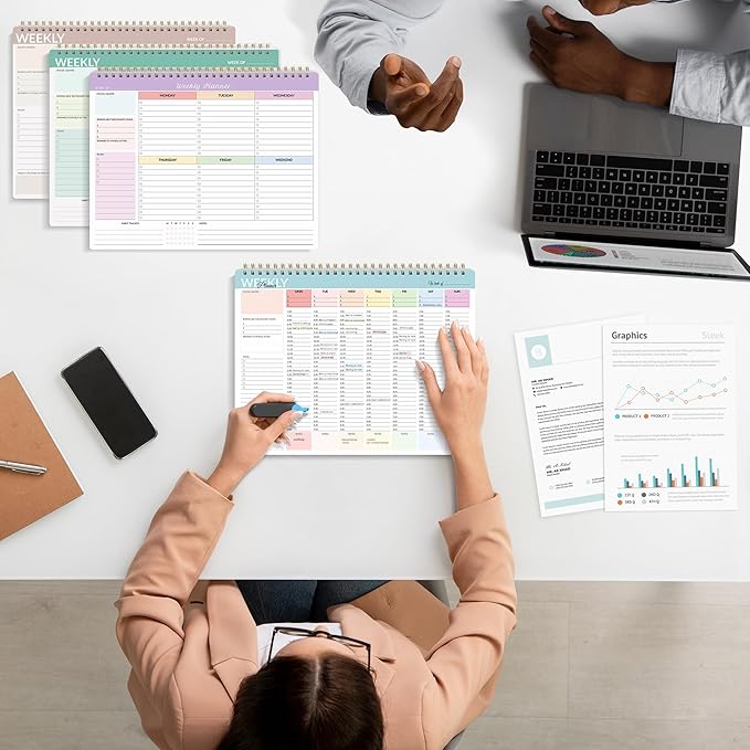 SUNEE Weekly To Do List Notepad - Last for 2 Years, 52 Undated Sheets, 8.5"×11", Spiral Weekly Desk Planner Pad for Adults and Kids, School, Home & Office - Colorful