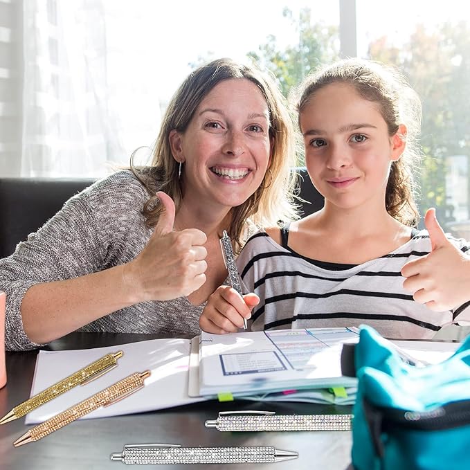 12Pcs Rhinestone Pens Bling Metal Ballpoint Diamond Pens Bulk Fancy Sparkly Crystal Press Retractable Black Ink 0.7mm For Women Office Meeting Birthday Supplies Wedding Gifts(6colors)