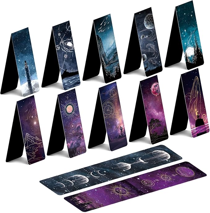 12 PCS Cool Magnetic Bookmarks, Space Starry Night Bookmarks for Book Lovers, Bulk Bookmarks for Women Men, Unique Book Mark for Reading, Students, Classroom Gifts, School Prize, Reading Present