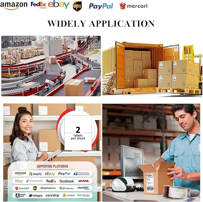 Shipping Address Label Stickers Paper for Laser and Inkjet Printer (1000 Sheets, 8.5" x 5.5" (2-UP))