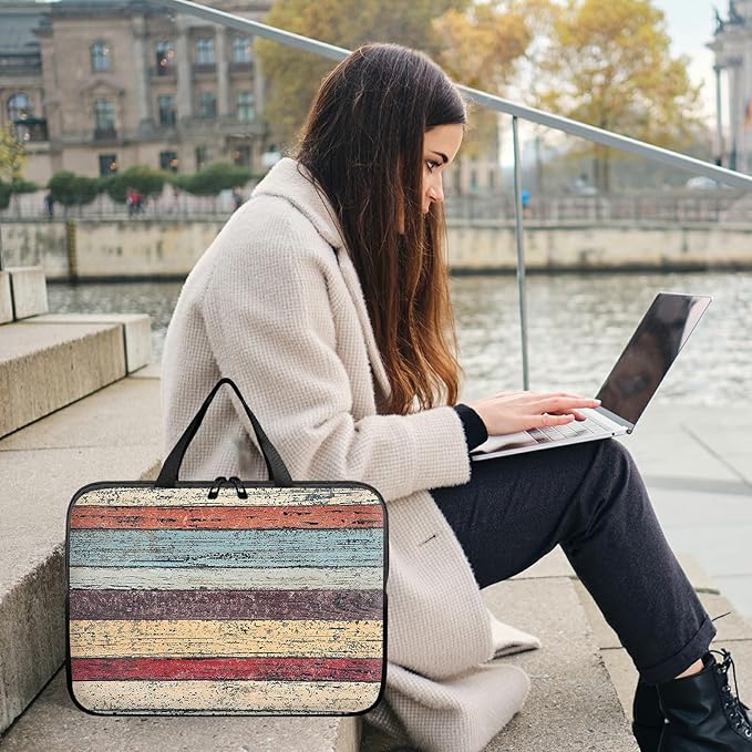 Laptop Sleeve Case Bag 15 inch, Retro Wood Slim Carrying Case Durable Handbag Travel Laptop Bag for 15 inch MacBook Air M3/M2/15 Pro/Surface Laptop 7/6/5/4/3/ Dell XPS 15 Plus