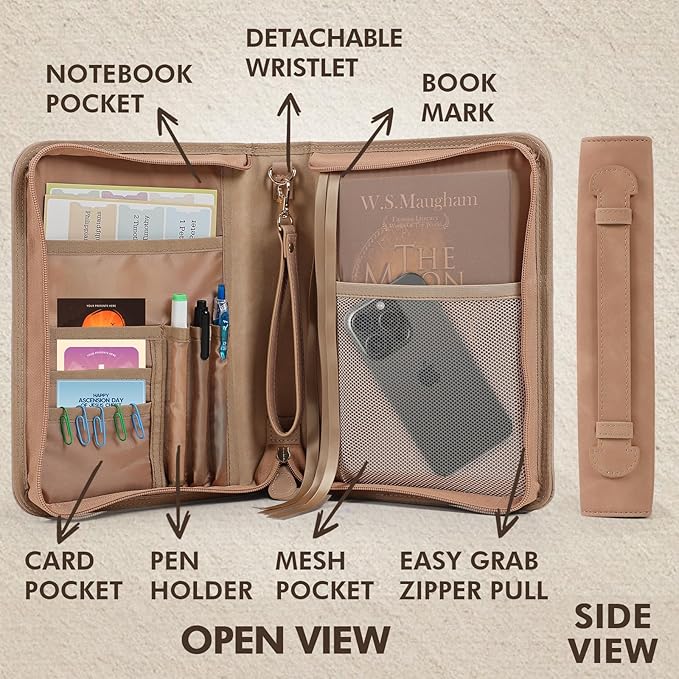 Bible Cover Case, Premium Bible Case, Leather Carrying Book Case with Handle&Zippered Pocket for Standard Size Bible and Bible Accessories, Ideal Gift for Women Men Lady Girls (Fits Smaller Bibles)