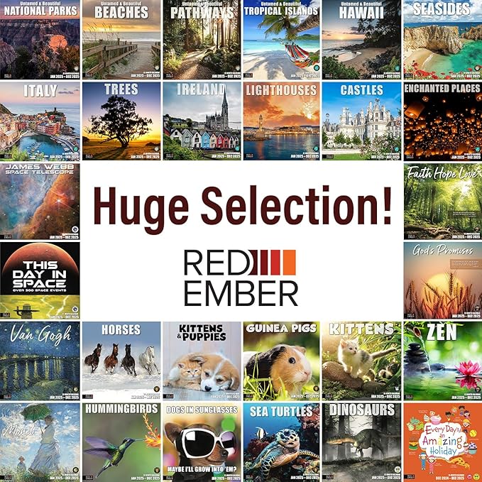 RED EMBER Black Labs Mini 2025 Wall Calendar 12 Month | 7" x 14" Open | Thick & Sturdy Paper | Giftable | Calendar 2025