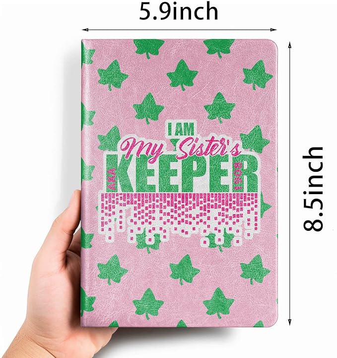 AKA Sorority Gift Leather Notebook for Women Girls Pink and Green Greek Sorority Journal Notebook Sisterhood Graduation Gift (I am My sister)