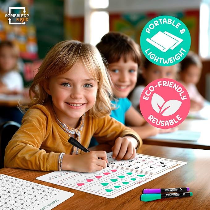 SCRIBBLEDO Bar Model 9”x12” Small White Board Dry Erase Sheets Math Manipulatives Number Chart Ten Frame Number Line Math Supplies Teacher Students Classroom Pack of 10 Sheets