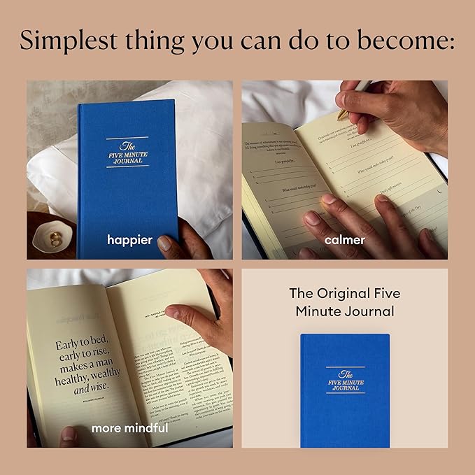 Intelligent Change The Five Minute Journal, Original Daily Gratitude 2025, Reflection & Manifestation for Mindfulness, Undated Daily with Gold Foiling, Plastic-Free, Blue