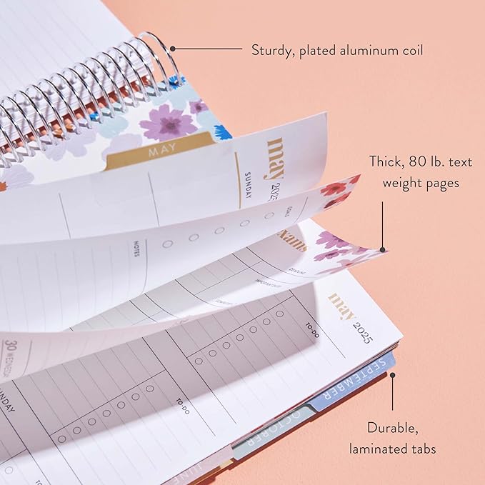 Erin Condren 12-Month Spiral Academic Planner (Jan 2025 - Dec 2025) | 7x9 School Agenda, Notebook and Calendar | 80 Lb. Text Weight Paper | Groovy Waves Cover and Floral Interior, Platinum Coil