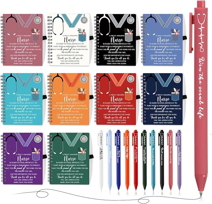 Jetec 10 Sets 2025 Nurse Appreciation Gift Thank You Gifts for Medical Nursing Assistants Inspirational Spiral Notebook Journal with Sticky Note Notepad Ballpoint Pen Bulk for Nurse Coworker Doctor