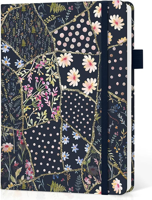 Lined Journal Notebook for Women & Men, Hardcover Leather Journal for writing, A5 College Ruled Notebook for Work & Note Taking, Perfect for Office School Home Supplies, 160 Pages, Patchwork Floral