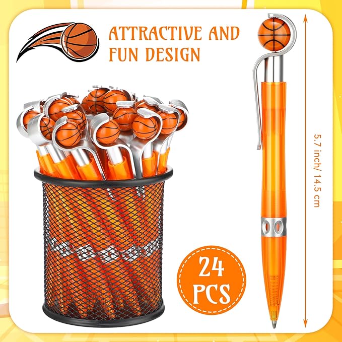 Zhanmai 24 Pcs Novelty Basketball Pens Sports Ballpoint Pens Basketball Party Favors Desk Cool Writing Tool for Students Supplies Stationery School Office Decor(Orange,Basketball)