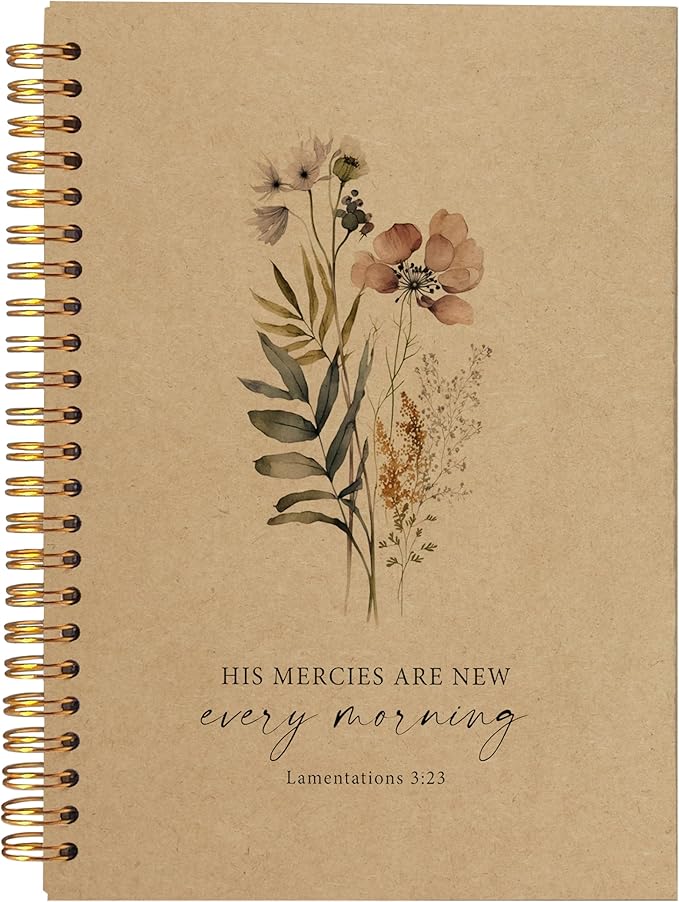 BearCake Floral Christian Notebook Journal, Christian Gifts for Women, Bible Notebooks for Note Taking, Bible Journaling Notebook, Hardcover Spiral Notebook 5.5x8.3 kraft paper
