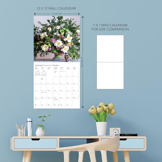 Graphique 2025 Garden Bouquets Wall Calendar | 12” x 12” | Thick Paper | Home & Office Organizer | Large Monthly Grid | 3 Languages & Marked Holidays | 4 Month Preview Page for 2026