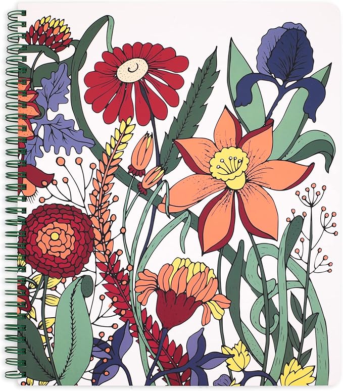 Steel Mill & Co Cute Large Spiral Notebook College Ruled, 11" x 9.5" with Durable Hardcover and 160 Lined Pages, Garden Floral