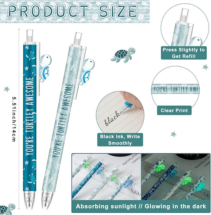 Jetec 30 Pcs Turtle Pens Gifts Inspirational Cute Ballpoint Pens Bulk Motivational Employee Appreciation Gifts Black Ink for Turtle Lovers Thank You Coworkers