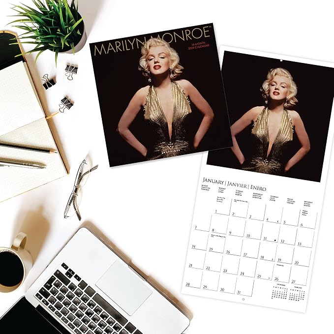 Graphique 2024 Marilyn Monroe Wall Calendar | 12” x 12” | Thick Paper | Home & Office Organizer | Large Monthly Grid | 3 Languages & Marked Holidays | 4 Month Preview Page for 2025