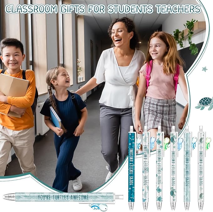 Jetec 30 Pcs Turtle Pens Gifts Inspirational Cute Ballpoint Pens Bulk Motivational Employee Appreciation Gifts Black Ink for Turtle Lovers Thank You Coworkers