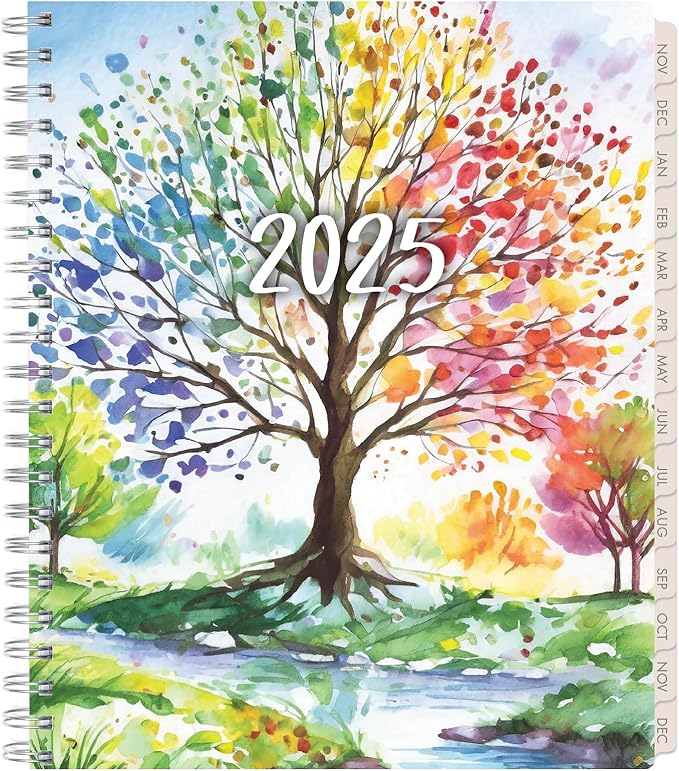 Essential PRO 2025 Daily, Weekly & Monthly Planner, 8.5"x11": 14 Months (Nov 2024 - Dec 2025) Monthly Tabs,Daily Tracking,Notes Pages,Storage Pocket,Bookmark w Sticky Notes (Tree Seasons)