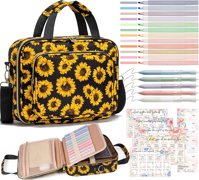 Bible Cover for Women Bible Case, Large Bible Bag w/Shoulder Strap, Bible Study Supplies Bible Journaling Kit Book Carrying Case with Bible Highlighters Tabs, Christmas Christian Gifts for Women Lady