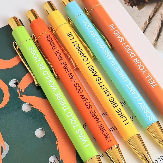 Jxueych Funny Pens, 5-Count Black Ink Medium Nib 1.0mm, Funny Office Gifts for Coworkers, Personalized Pens Vibrant Quotes Swear Word Daily Pen Set (Dog Fans)