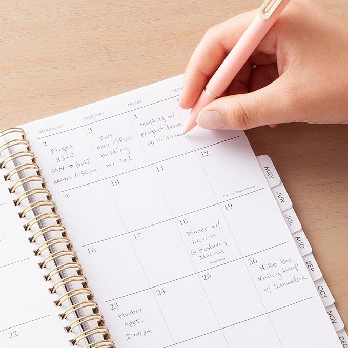 Blue Sky 2025 Weekly and Monthly Planner Calendar, January 2025 - December 2025, 5" x 8", Hardcover, Laminated Tabs, Wirebound, Storage Pocket, Black Faux Leather (Black- 2025, 5" x 8")