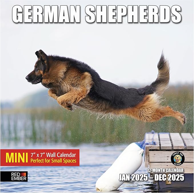 RED EMBER German Shepherds Mini 2025 Wall Calendar 12 Month | 7" x 14" Open | Thick & Sturdy Paper | Giftable | Calendar 2025