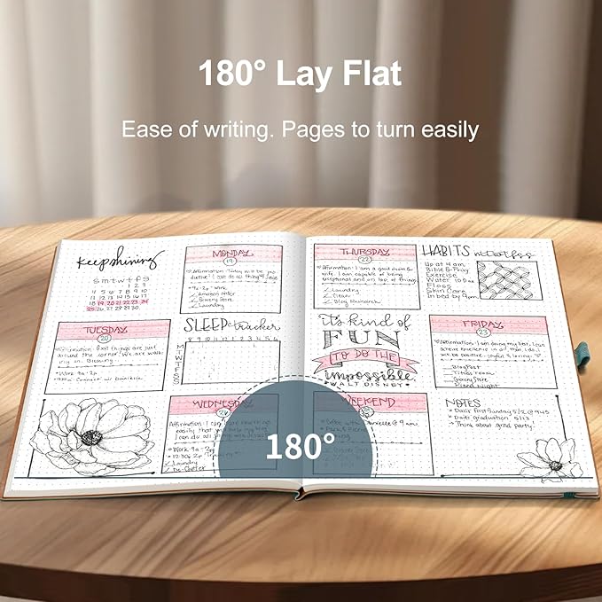 AHGXG Bullet Dotted Journal - Large A4 Notebook Dotted, 8.5''×11'', 320 Pages Dot Grid Notebook, 100gsm Thick Paper, Leather Softcover, with Journal Stencils, Inner Pocket - GrayBlue