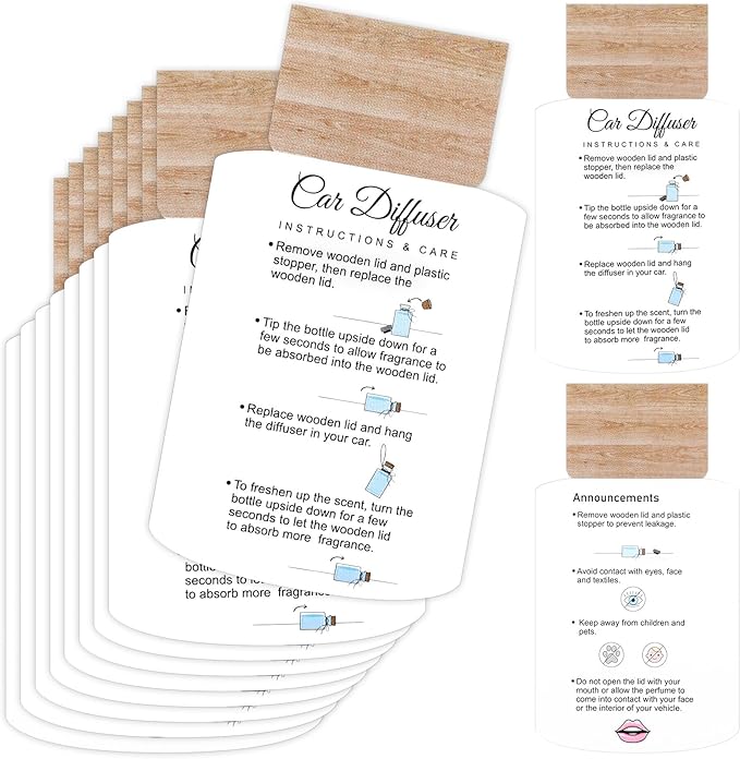 200 Pcs Hanging Car Diffuser Instruction Cards for Car Oil Diffuser Bottles,2 x 3.54 Inch (White and Pink,Novel Style)