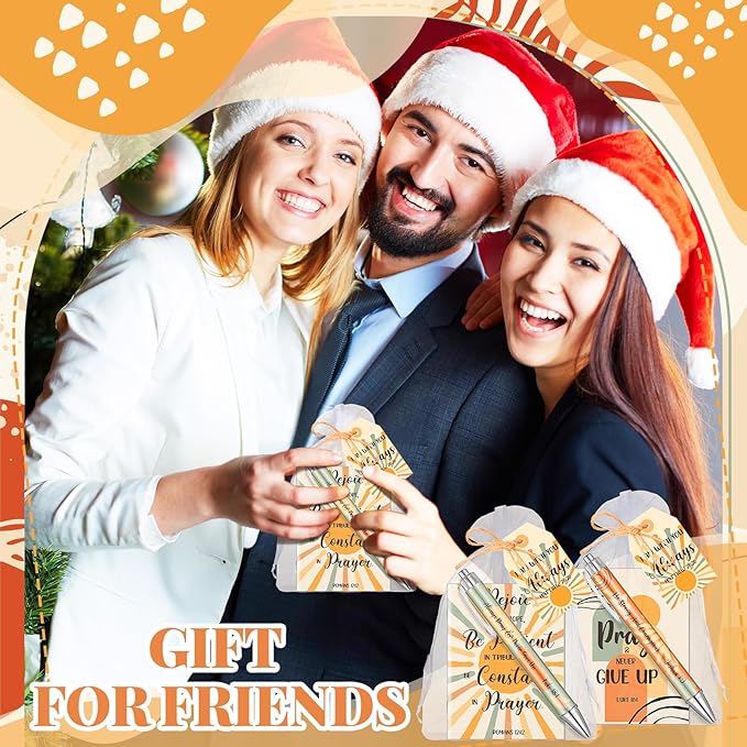 200 Pcs Bible Verse Sets Church Christian Gift Include 50 Scripture Notebooks 50 Bible Bamboo Pens 50 Thanks Tags 50 Organza Bags for Women Man Christian Party Gifts(Boho Color,Bohemian)