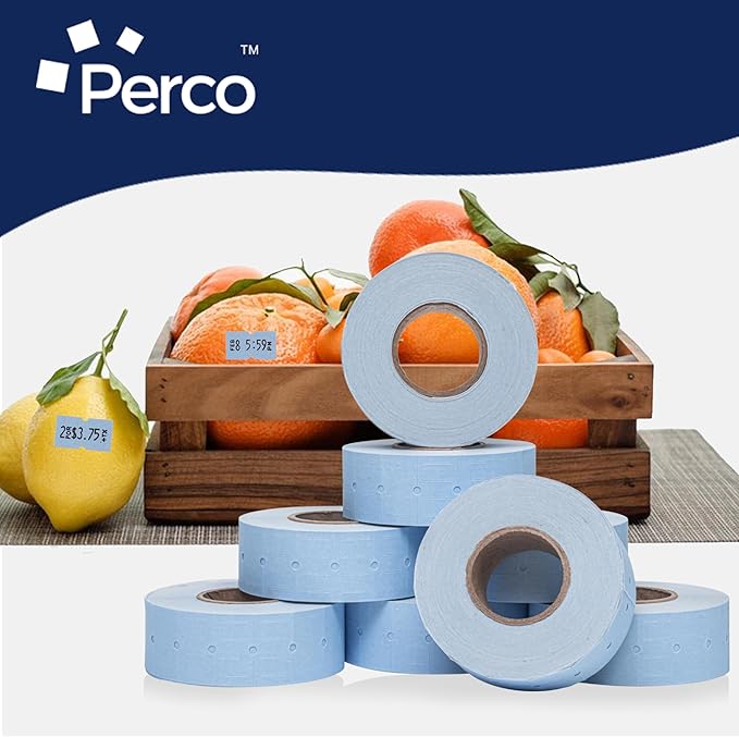 Perco 1 Line Blue Labels - 80 Rolls, 10 Sleeves, 80,000 Blank Price and Date Gun Labels for Perco 1 Line Price and Date Guns - Made in USA