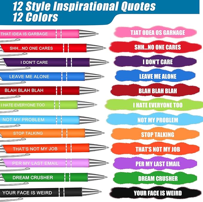 Zonon 12 Pieces Inspirational Pens Bulk Easter Basket Stuffers Motivational Quotes Ballpoint Pens with Stylus Tip Inspirational Gifts for School Office Teachers(Bright Colors,Negative Style)