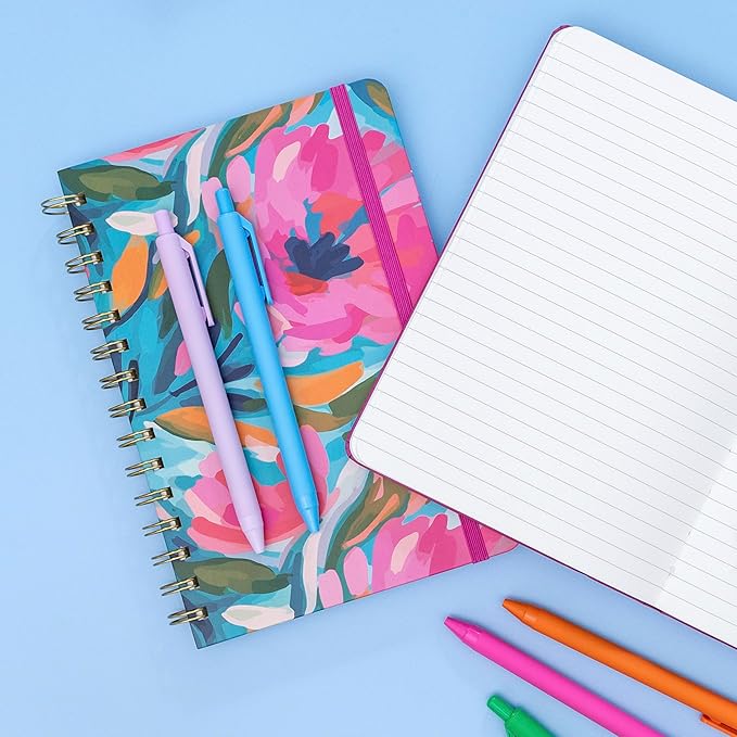 PAPERAGE Lined Spiral Journal Notebook, (Blush, Mustard Yellow, Turquoise), 3 Pack, 160 Pages, Medium 5.5 inches x 8 inches - 100 GSM Thick Paper, Hardcover, Double-Wire Spiral Journal & Notebook